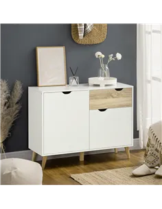 HOMCOM Modern Sideboard Storage Cabinet, Free Standing Accent Cupboard with Drawer, 2 Doors for Bedroom, Living Room, Hallway, W 2
