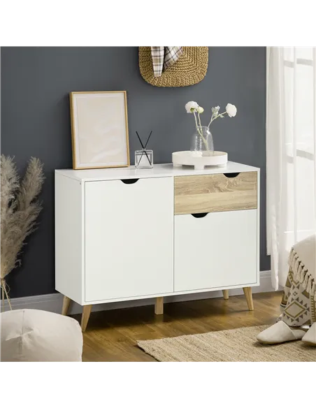 HOMCOM Modern Sideboard Storage Cabinet, Free Standing Accent Cupboard with Drawer, 2 Doors for Bedroom, Living Room, Hallway, W