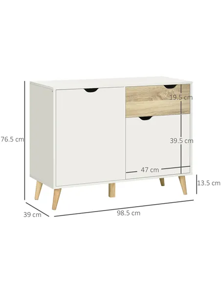 HOMCOM Modern Sideboard Storage Cabinet, Free Standing Accent Cupboard with Drawer, 2 Doors for Bedroom, Living Room, Hallway, W