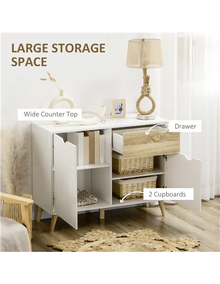 HOMCOM Modern Sideboard Storage Cabinet, Free Standing Accent Cupboard with Drawer, 2 Doors for Bedroom, Living Room, Hallway, W