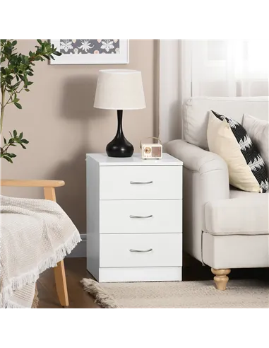 HOMCOM Three-Drawer Simple Bedside Table - White