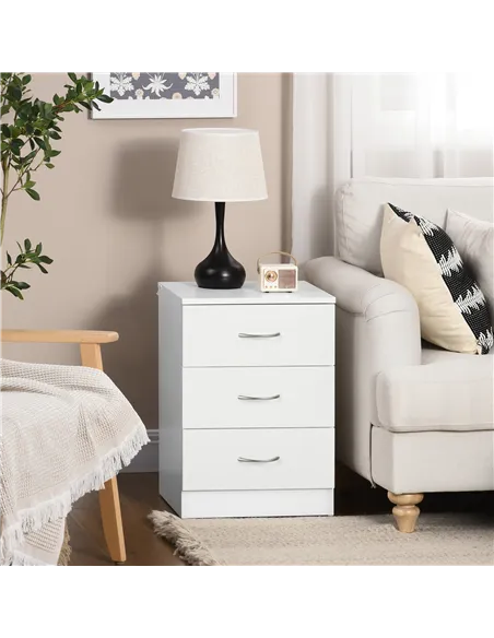 HOMCOM Three-Drawer Simple Bedside Table - White