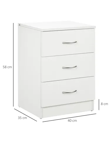 HOMCOM Three-Drawer Simple Bedside Table - White