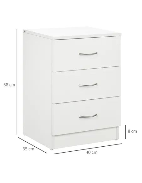 HOMCOM Three-Drawer Simple Bedside Table - White