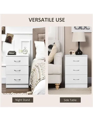 HOMCOM Three-Drawer Simple Bedside Table - White