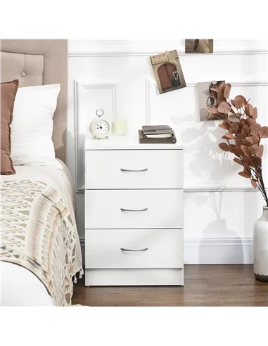HOMCOM Three-Drawer Simple Bedside Table - White