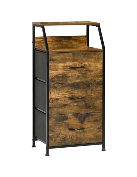HOMCOM Industrial Storage Cabinet, Fabric Chest of Drawers with Display Shelves, 3 Drawers Storage Unit for Living Room, Rustic 