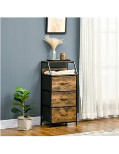 HOMCOM Industrial Storage Cabinet, Fabric Chest of Drawers with Display Shelves, 3 Drawers Storage Unit for Living Room, Rustic  2