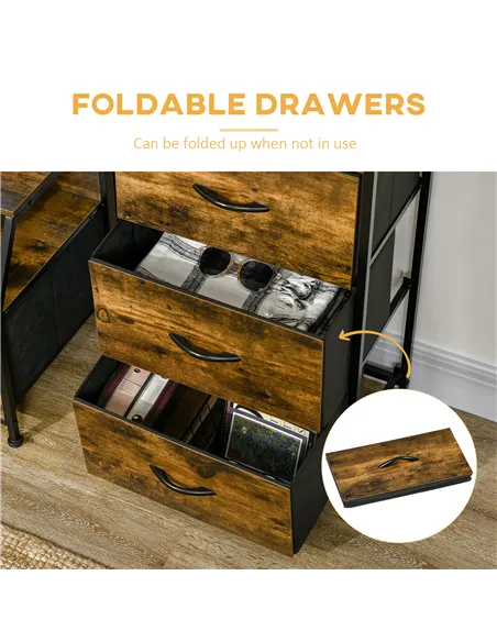 HOMCOM Industrial Storage Cabinet, Fabric Chest of Drawers with Display Shelves, 3 Drawers Storage Unit for Living Room, Rustic 