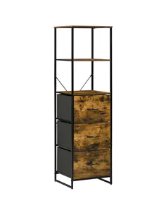 HOMCOM Industrial Storage Cabinet with 2 Open Shelves and 3 Foldable Fabric Drawers, Multifunctional Bookshelf in Living Room, S