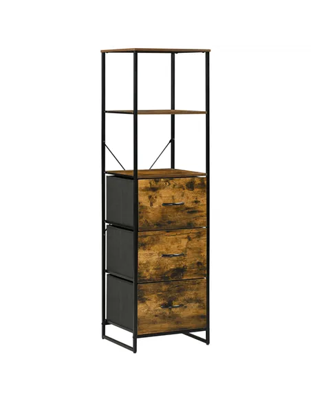 HOMCOM Industrial Storage Cabinet with 2 Open Shelves and 3 Foldable Fabric Drawers, Multifunctional Bookshelf in Living Room, S