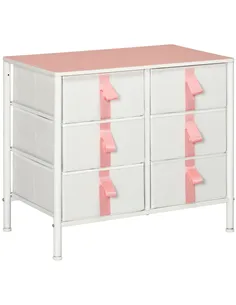 HOMCOM Chest of Drawers, Cloth Organizer Unit with 6 Fabric Drawers, Metal Frame and Wooden Top, Storage Cabinet for Kids Room, 