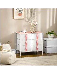 HOMCOM Chest of Drawers, Cloth Organizer Unit with 6 Fabric Drawers, Metal Frame and Wooden Top, Storage Cabinet for Kids Room,  2