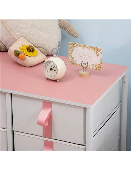 HOMCOM Chest of Drawers, Cloth Organizer Unit with 6 Fabric Drawers, Metal Frame and Wooden Top, Storage Cabinet for Kids Room, 