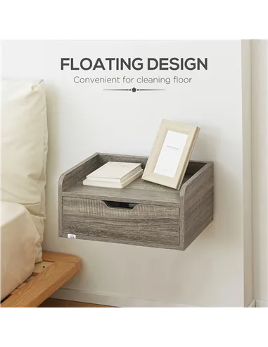 HOMCOM Floating Nightstand Set of 2 Wall Mounted Bedside Table with Storage Drawer for Bedroom, Grey
