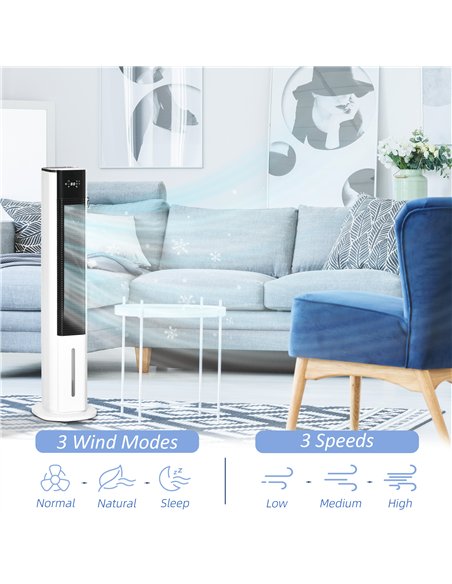HOMCOM Portable Air Cooler, 6L Tank Humidifier Evaporative Ice Cooling Fan Water Conditioner Unit with 3 Modes, 3 Speed, Remote,