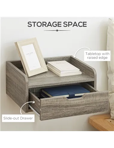 HOMCOM Floating Nightstand Set of 2 Wall Mounted Bedside Table with Storage Drawer for Bedroom, Grey