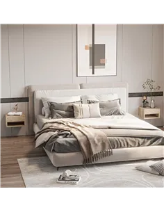 HOMCOM 2 Pieces Bedside Table Wall Mounted Nightstand with Drawer and Shelf for Bedroom, 37 x 32 x 21cm, Natural 2