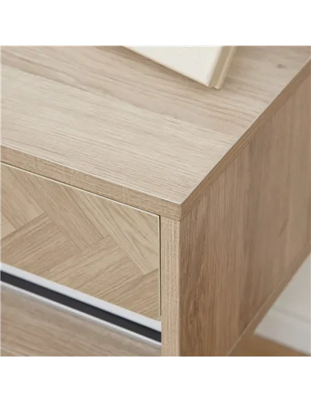 HOMCOM 2 Pieces Bedside Table Wall Mounted Nightstand with Drawer and Shelf for Bedroom, 37 x 32 x 21cm, Natural