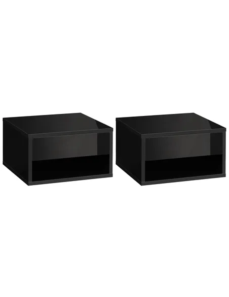 HOMCOM 2 Pieces Bedside Table Wall Mounted Nightstand with Drawer and Shelf for Bedroom, 37 x 32 x 21cm, High Gloss Black