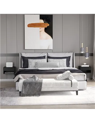 HOMCOM 2 Pieces Bedside Table Wall Mounted Nightstand with Drawer and Shelf for Bedroom, 37 x 32 x 21cm, High Gloss Black