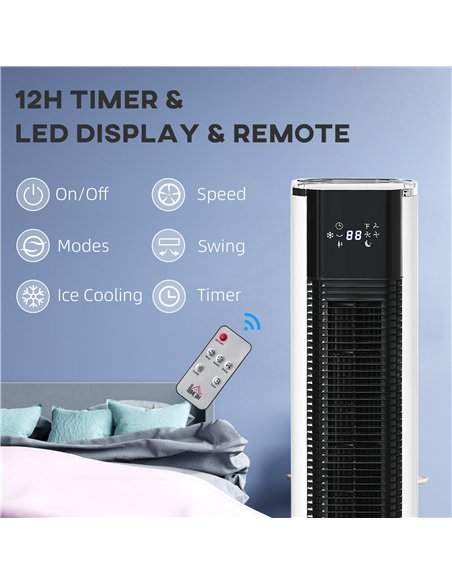 HOMCOM Portable Air Cooler, 6L Tank Humidifier Evaporative Ice Cooling Fan Water Conditioner Unit with 3 Modes, 3 Speed, Remote,