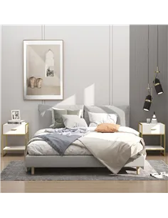 HOMCOM Modern Bedside Table, Nightstand with Drawer Shelf, Side Table for Living room, Bedroom White and Gold, Set of 2 2
