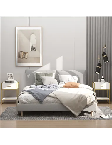 HOMCOM Modern Bedside Table, Nightstand with Drawer Shelf, Side Table for Living room, Bedroom White and Gold, Set of 2