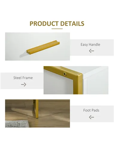 HOMCOM Modern Bedside Table, Nightstand with Drawer Shelf, Side Table for Living room, Bedroom White and Gold, Set of 2