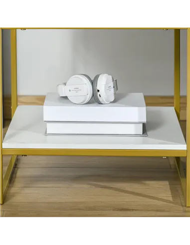 HOMCOM Modern Bedside Table, Nightstand with Drawer Shelf, Side Table for Living room, Bedroom White and Gold, Set of 2
