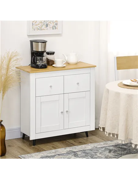 HOMCOM Sideboard Storage Cabinet, Modern Kitchen Cupboard with Double Doors and Drawers for Dining Room, Living Room and Entrywa