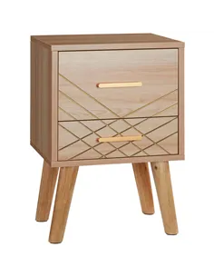 HOMCOM Bedside Cabinet, Scandinavian Bedside Table with Drawers, Bed Side Table with Wood Legs, Natural