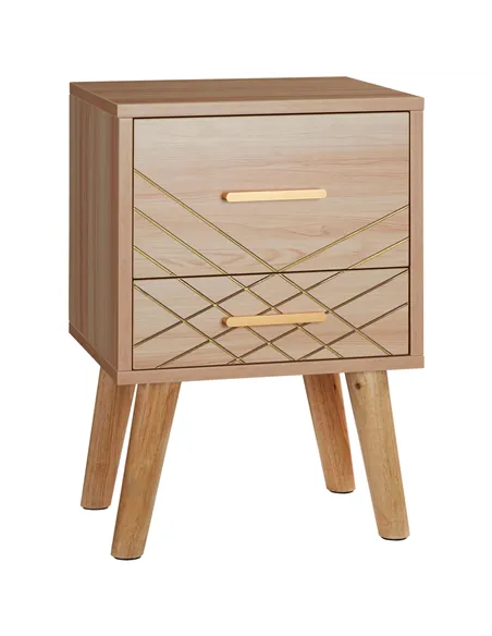 HOMCOM Bedside Cabinet, Scandinavian Bedside Table with Drawers, Bed Side Table with Wood Legs, Natural