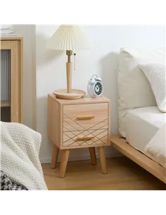 HOMCOM Bedside Cabinet, Scandinavian Bedside Table with Drawers, Bed Side Table with Wood Legs, Natural 2