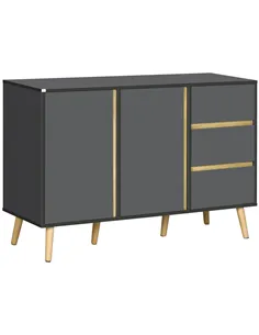 HOMCOM Sideboard, Modern Kitchen Cupboard with Double Doors and 3 Drawers, Adjustable Shelves for Living Dining Room, Dark Grey