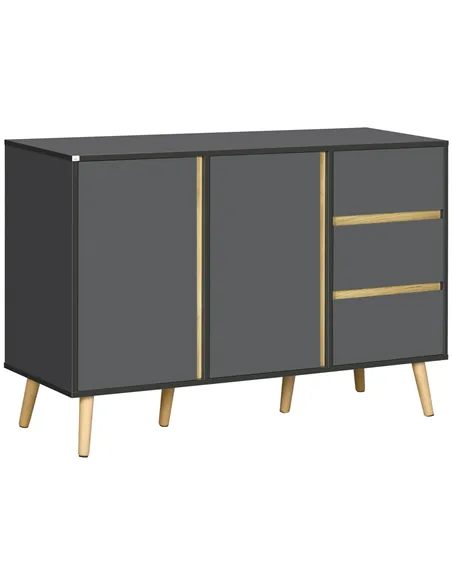 HOMCOM Sideboard, Modern Kitchen Cupboard with Double Doors and 3 Drawers, Adjustable Shelves for Living Dining Room, Dark Grey