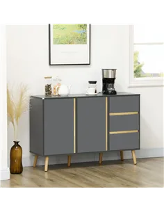 HOMCOM Sideboard, Modern Kitchen Cupboard with Double Doors and 3 Drawers, Adjustable Shelves for Living Dining Room, Dark Grey 2