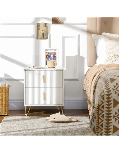 HOMCOM Elegant Chest of Two Drawers - White/Gold-Tone