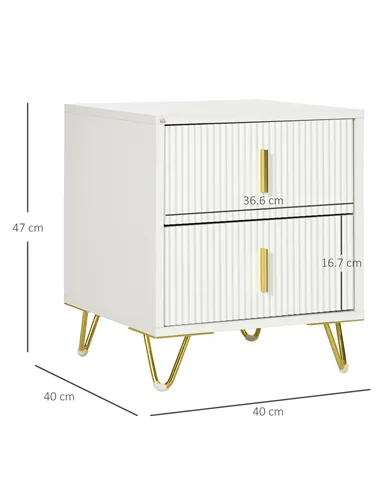 HOMCOM Elegant Chest of Two Drawers - White/Gold-Tone
