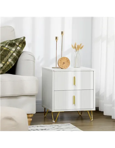 HOMCOM Elegant Chest of Two Drawers - White/Gold-Tone