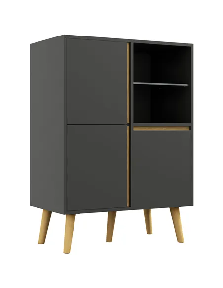 HOMCOM Storage Cabinet Sideboard with Tempered Glass Adjustable Shelves and Solid Wood Legs