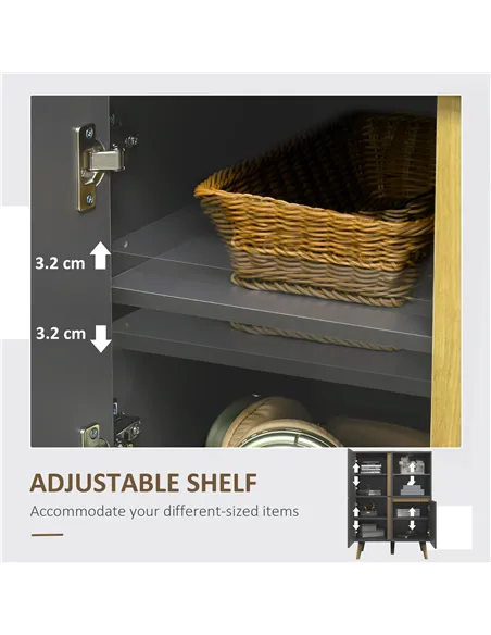 HOMCOM Storage Cabinet Sideboard with Tempered Glass Adjustable Shelves and Solid Wood Legs