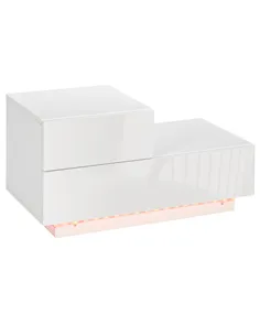 HOMCOM High Gloss Front Bedside Table with Drawers Nightstand with RGB LED Light and Remote for Bedroom Living Room White