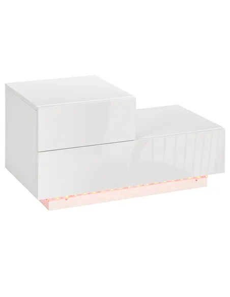 HOMCOM High Gloss Front Bedside Table with Drawers Nightstand with RGB LED Light and Remote for Bedroom Living Room White