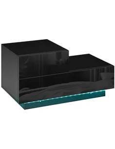 HOMCOM High Gloss Front Bedside Table with Drawers Nightstand with RGB LED Light and Remote for Bedroom Living Room Black