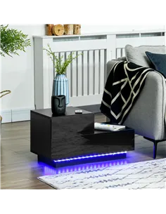 HOMCOM High Gloss Front Bedside Table with Drawers Nightstand with RGB LED Light and Remote for Bedroom Living Room Black 2