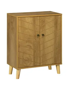 HOMCOM Vintage Storage Cabinet with Double Chevron Doors and Pine Wood Legs, Side Cabinet for Living Room, Kitchen, Bedroom