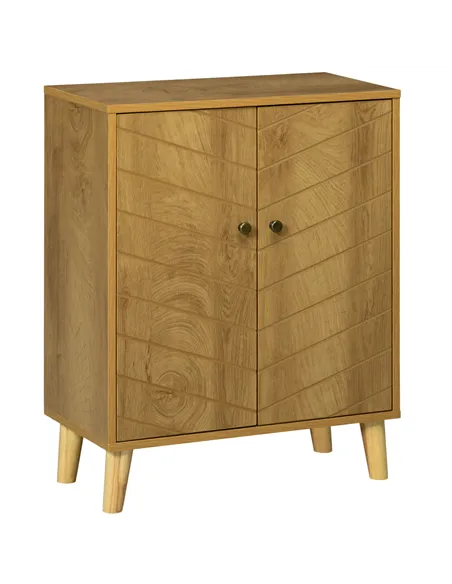 HOMCOM Vintage Storage Cabinet with Double Chevron Doors and Pine Wood Legs, Side Cabinet for Living Room, Kitchen, Bedroom