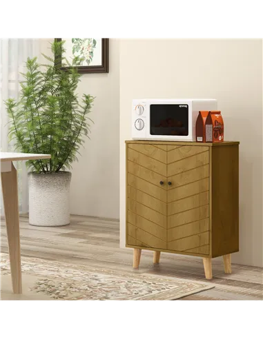 HOMCOM Vintage Storage Cabinet with Double Chevron Doors and Pine Wood Legs, Side Cabinet for Living Room, Kitchen, Bedroom