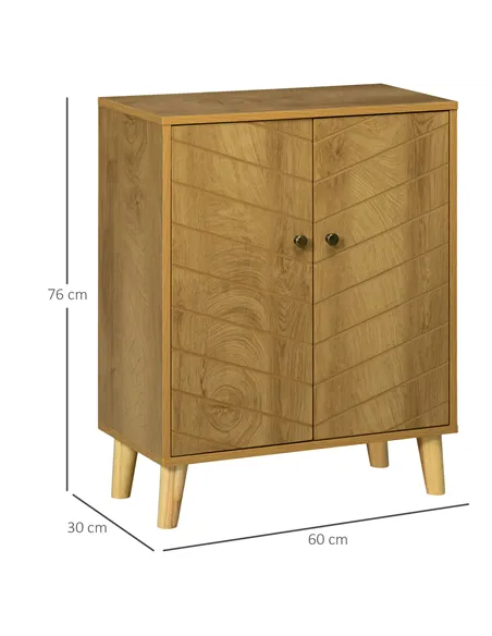 HOMCOM Vintage Storage Cabinet with Double Chevron Doors and Pine Wood Legs, Side Cabinet for Living Room, Kitchen, Bedroom